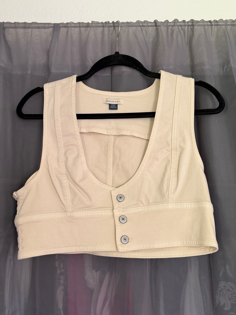 American Eagle Outfitters Cream Button-Front Crop Top
